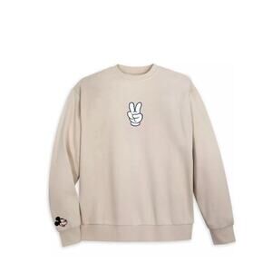 Disney Parks Mickey Mouse Peace Sign Beige Tan Pullover Sweater Sweatshirt Large